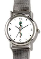 Caduceus or Aesculapius Medical Symbol - WATCHBUDDY® ELITE Chrome-Plated Metal Alloy with Metal Mesh Strap-Size-Large ( Size or Jumbo Size )