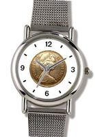 Coin with Queen Elizabeth the 2nd - WATCHBUDDY® ELITE Chrome-Plated Metal Alloy with Metal Mesh Strap - Large Size ( or Jumbo Size)