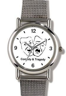 Comedy and Tragedy Masks - WATCHBUDDY® ELITE Chrome-Plated Metal Alloy with Metal Mesh Strap - Large Size ( or Jumbo Size)