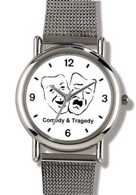 Comedy and Tragedy Masks - WATCHBUDDY® ELITE Chrome-Plated Metal Alloy with Metal Mesh Strap - Large Size ( or Jumbo Size)