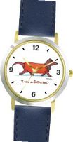 Dachshund (Short-haired) Dog Cartoon or Comic - JP Animal - WATCHBUDDY® DELUXE TWO-TONE THEME WATCH - Arabic Numbers - Blue Leather Strap-Size-Large ( Size or Jumbo Size )