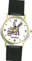 Donkey Head Animal - WATCHBUDDY® DELUXE TWO-TONE THEME WATCH - Arabic Numbers - Black Leather Strap- Size-Small