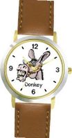Donkey Head Animal - WATCHBUDDY® DELUXE TWO-TONE THEME WATCH - Arabic Numbers - Brown Leather Strap-Children's Size-Small ( Boy's Size & Girl's Size )