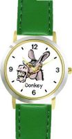 Donkey Head Animal - WATCHBUDDY® DELUXE TWO-TONE THEME WATCH - Arabic Numbers - Green Leather Strap- Size-Small