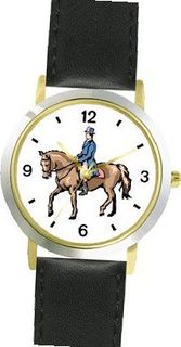 Dressage Horse and Rider Horse - WATCHBUDDY® DELUXE TWO-TONE THEME WATCH - Arabic Numbers - Black Leather Strap-Size-Large ( Size or Jumbo Size )