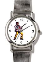 Famous Rock & Roll Star Playing Guitar - Guitarist Musician - WATCHBUDDY® ELITE Chrome-Plated Metal Alloy with Metal Mesh Strap-Size-Large ( Size or Jumbo Size )