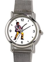 Famous Rock & Roll Star Playing Guitar - Guitarist Musician - WATCHBUDDY® ELITE Chrome-Plated Metal Alloy with Metal Mesh Strap-Size-Large ( Size or Jumbo Size )