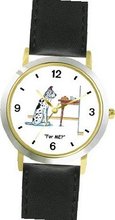 Harlequin Great Dane Dog Cartoon or Comic - JP Animal - WATCHBUDDY® DELUXE TWO-TONE THEME WATCH - Arabic Numbers - Black Leather Strap-Size-Large ( Size or Jumbo Size )