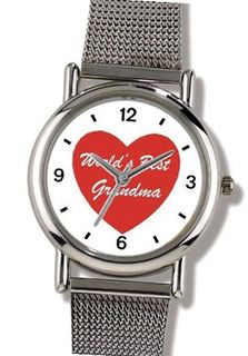 Red Heart - World's Best Grandma - Love & Friendship Theme - WATCHBUDDY® ELITE Chrome-Plated Metal Alloy with Metal Mesh Strap-Size-Large ( Size or Jumbo Size )