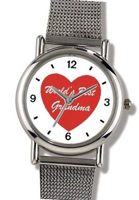 Red Heart - World's Best Grandma - Love & Friendship Theme - WATCHBUDDY® ELITE Chrome-Plated Metal Alloy with Metal Mesh Strap-Size-Large ( Size or Jumbo Size )