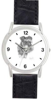 SCHNAUZER DOG (MS) - WATCHBUDDY® DELUXE SILVER TONE WATCH - Black Strap - Small Size (Children's: Boy's & Girl's Size)