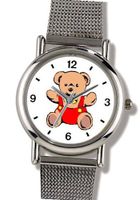 Teddy Bear (Red Outfit & Tie) Bear Animal - WATCHBUDDY® ELITE Chrome-Plated Metal Alloy with Metal Mesh Strap-Size-Large ( Size or Jumbo Size )