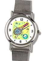 Tennis Racket and Ball Tennis Theme - WATCHBUDDY® ELITE Chrome-Plated Metal Alloy with Metal Mesh Strap-Size-Small ( Standard Size )