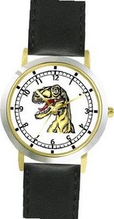 Tyrannosaurus Rex - T Rex - Head Shot Dinosaur Animal - WATCHBUDDY® DELUXE TWO-TONE THEME WATCH - Arabic Numbers - Black Leather Strap-Size-Large ( Size or Jumbo Size )
