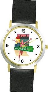 uWatchBuddy Boston Marathon Runner Poster Track & Field - WATCHBUDDY® DELUXE TWO-TONE THEME WATCH - Arabic Numbers - Black Leather Strap-Size-Large ( Size or Jumbo Size ) 