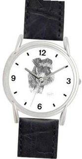 uWatchBuddy SCHNAUZER DOG (MS) - WATCHBUDDY® DELUXE SILVER TONE WATCH - Black Strap - Small Size (Standard Size) 