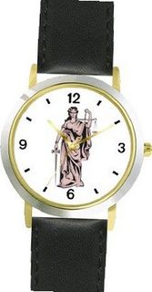 uWatchBuddy Statue of Justice: Blind-folded Holding Scales - WATCHBUDDY® DELUXE TWO-TONE THEME WATCH - Arabic Numbers - Black Leather Strap-Size-Large ( Size or Jumbo Size ) 