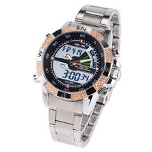 Luxues Stainless Steel Digital Stop Alarm Function Sport Quartz Wrist + Gift Box