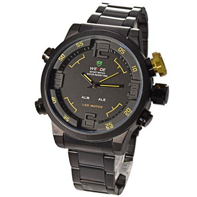 Mudder WEIDE Army Military LED Date Week Alarm Sports Quartz Wrist - Yellow Button
