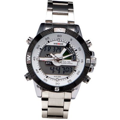 Stainless Steel Digital LED Boys Analogue Alarm Sport Quartz Wrist + Gift Box