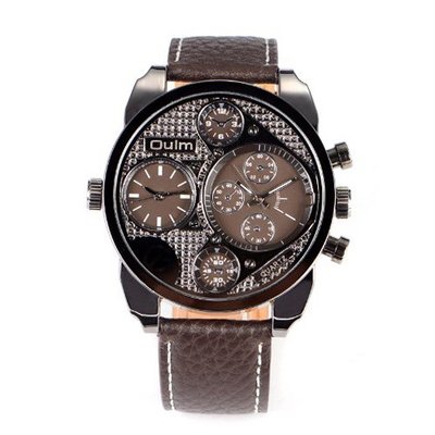 uWeide Luxus Shining Boys Army Style Coffee Analogue Sport Quartz Wrist for 2 Time Zone + Gift Box 