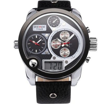 Weide 3 Time Zone Oversize Black White Dial Dual Display Analog Bracelet WE129
