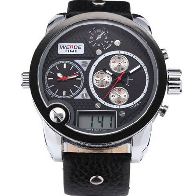 Weide 3 Time Zone Oversize Stainless 56Mm Big Dial Analog Digital Bracelet WE126