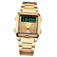WEIDE Analog-digital Golden Rectangular Dial & Band  with Silver Indices & Numbers