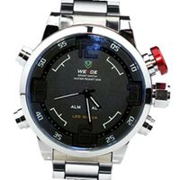 Weide Black Dial Dual Time Display Stainless Steel Wrist