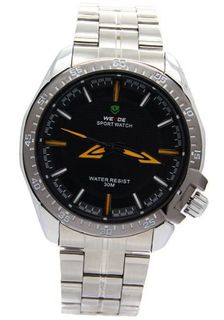 Weide Black Dial Yellow Hands Analogue Water Resist es