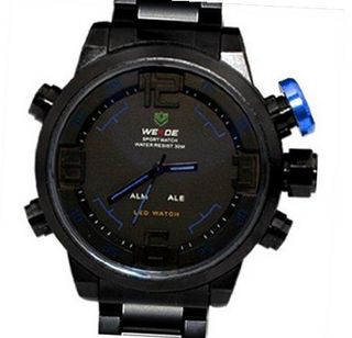 Weide Blue Letters Black Dial Dual Time Display Quartz Wrist WH2309BB