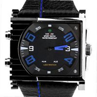 Weide Blue Letters Dual Time Display Dial Digital Quartz Leather Strap Wrist WH2301BBLU