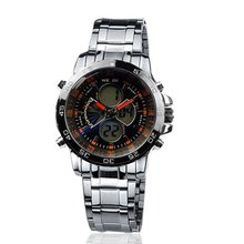 Weide Digital-Analogue Black Dial LCD Chronograph Stainless Steel WH1103-S