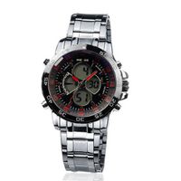 Weide Digital-Analogue Black Dial Red Hand LCD Chronograph Stainless Steel Sport Wrist WH1103SR