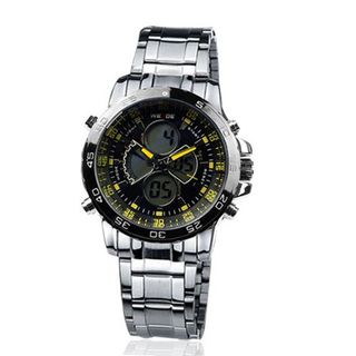 Weide Digital-Analogue Yellow Hand Digital Chrono Stainless Steel Strap WH1103-S