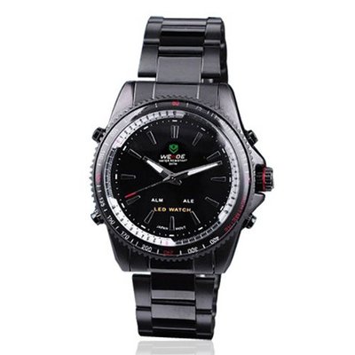Weide Dual Display LED Black Stainless Steel Quartz WH903-B