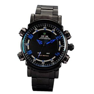 Weide Large Dial Blue Letters Stainless Steel Dual Time Display Fashion Wrist WH1101-BB