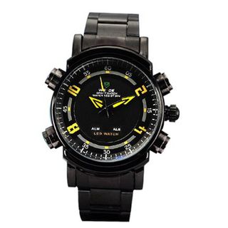 Weide Large Dial Yellow Hand Stainless Steel Dual Mode Alarm Wrist WH1101-BY