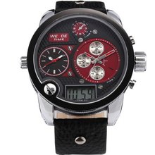 Weide Oversize 3 Time Zones Black Red Dial Badass Leather Sport Sba Quartz WE128