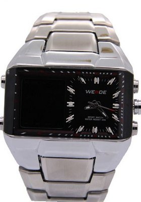 Weide Rectangle Black Dial Backlight Analogue Digital es
