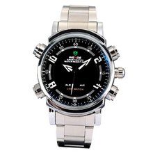 Weide Silver Large LED Black Dial Stainless Steel Dual Mode WH1101-WB