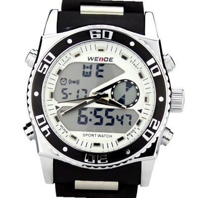 Weide Sport White Numbers Digital Quartz Alarm 24 Hours Black Rubber Strap Wrist WH-2316W