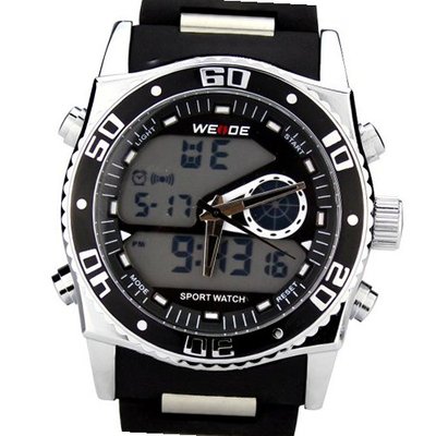 Weide Sports Black Bazel Digital Quartz Alarm 24 Hours Black Rubber Strap Wrist WH-2316B
