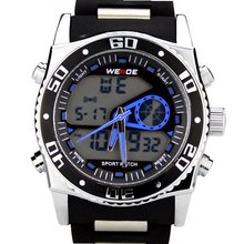 Weide Sports Blue Hands Digital Quartz Alarm 24 Hours Black Rubber Strap Wrist WH-2316B