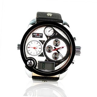 Weide White Large Dial Dual Time Display Leather Strap Wrist WH2305W