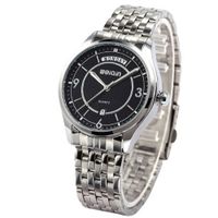 WEIQIN Black Dial Date Day Analog Stainless Steel Band Quartz Wrist WQI064
