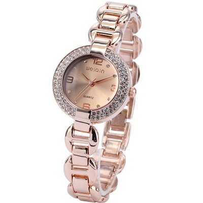 WEIQIN Bling Crystal Lady  Analog Pink Dress Bracelet Bangle Wrist WQI025