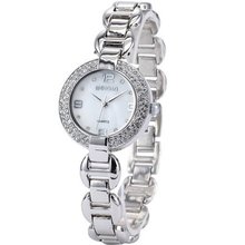 WEIQIN Bling Crystal Lady  Analog White Silver Bracelet Bangle Wrist WQI024