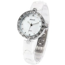 WEIQIN Bling Crystal Lady  Bracelet White Ceramic Band Quartz Wrist WQI080