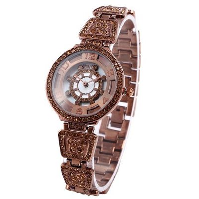 WEIQIN Bling Crystal Rotating Dial  Bracelet Coffee Steel Quartz Dress WQI029
